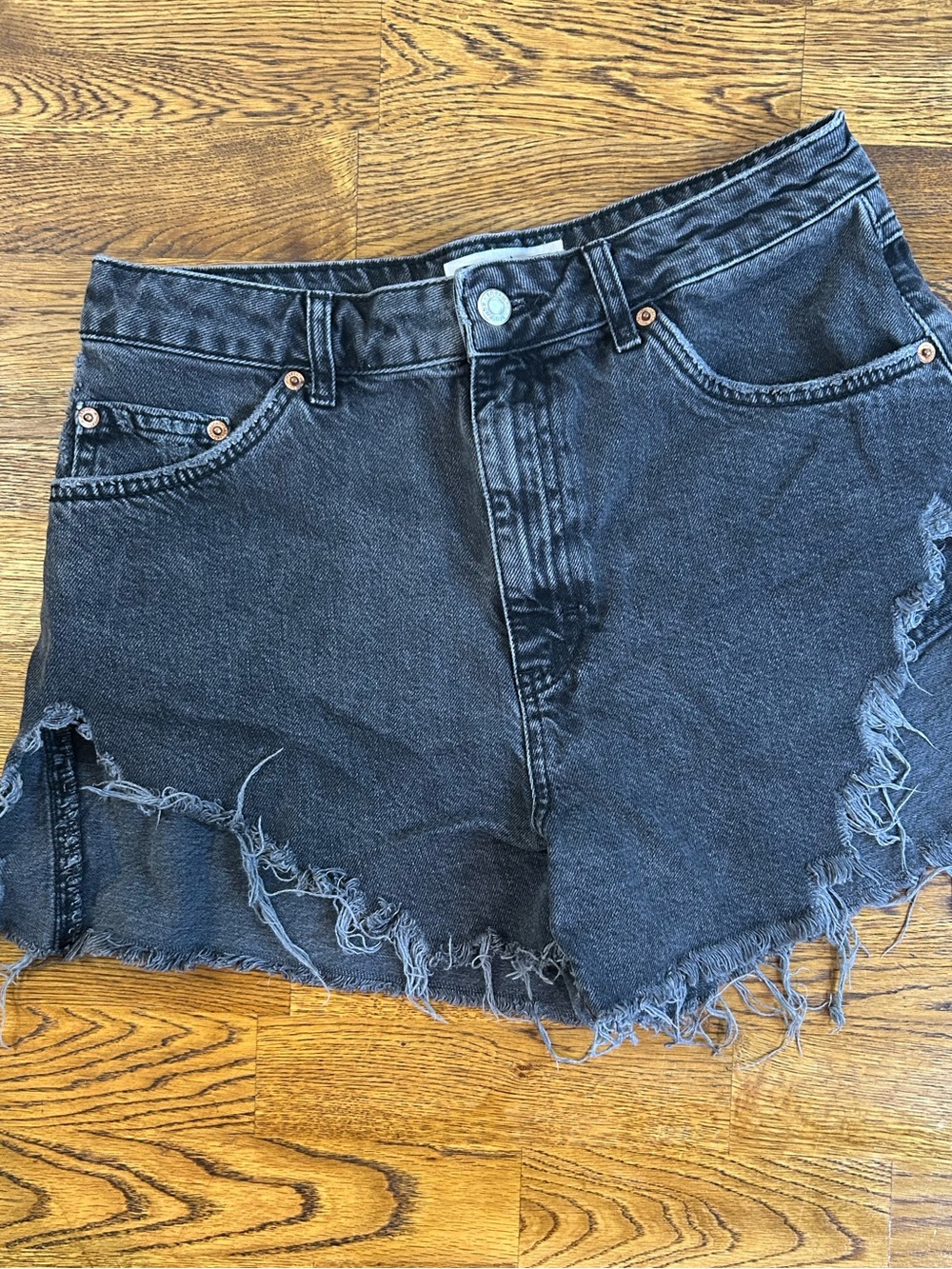 Topshop Black Distressed Frayed Hem Denim Shorts